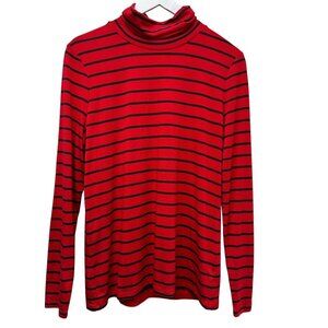 TALBOTS Turtleneck Size Medium Red Black Stripe Womens Holiay Top ThermaWarmth